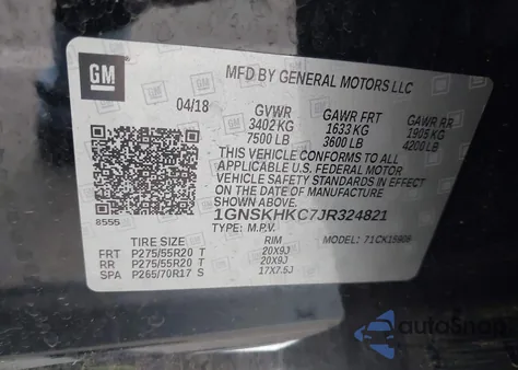 2018 Chevrolet Suburban Lt z USA, uszkodzony, nr VIN 1GNSKHKC7JR324821